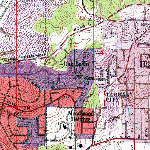 Topographic Map of Oak Lawn, AL
