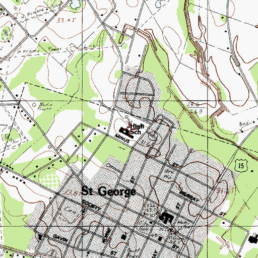 Topographic Map of Saint George Middle School, SC
