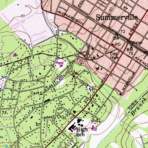 Topographic Map of Saint Johns Catholic Church, SC