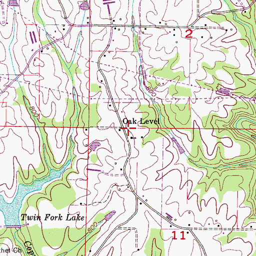 Topographic Map of Oak Level, AL