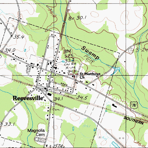 Topographic Map of Saint Matthews Church, SC