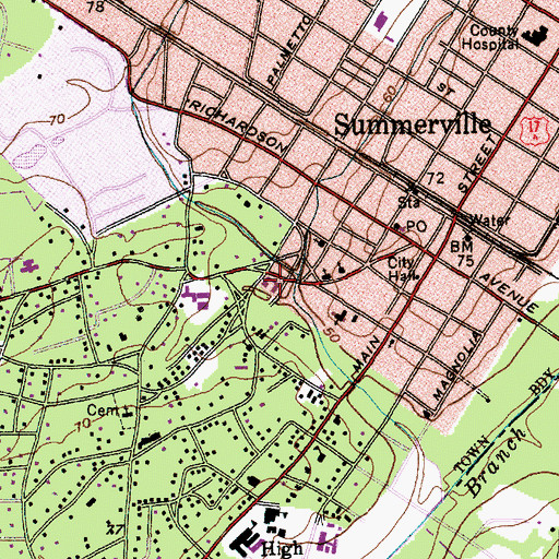 Topographic Map of Summerville Presbyterian Church, SC