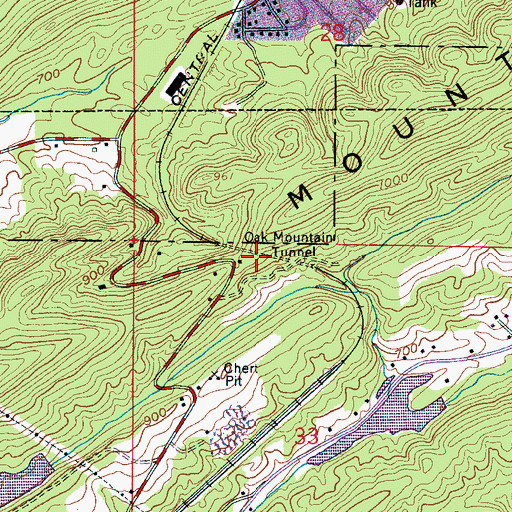 Topographic Map of Oak Mountain Tunnel, AL