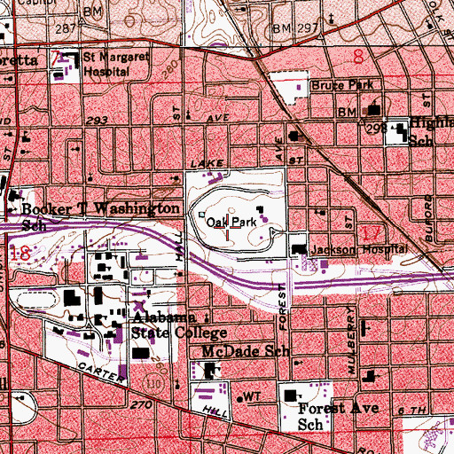 Topographic Map of Oak Park, AL