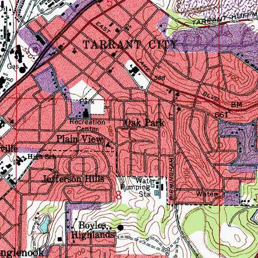 Topographic Map of Oak Park, AL