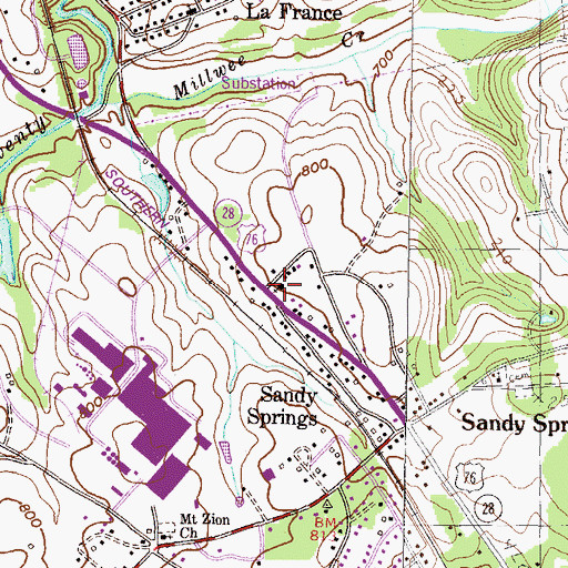 Topographic Map of Sandy Springs Church, SC