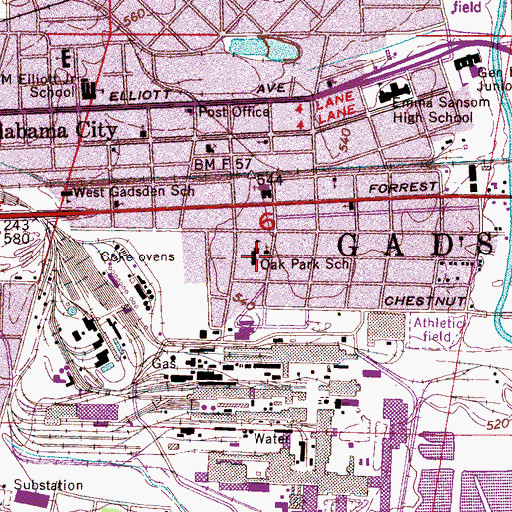 Topographic Map of Oak Park School, AL