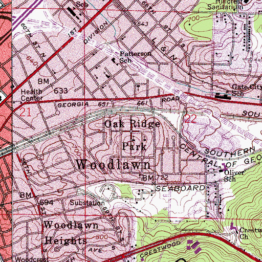 Topographic Map of Oak Ridge Park, AL