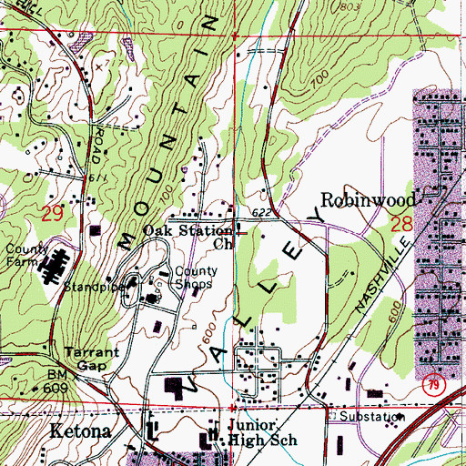 Topographic Map of Oak Station Church, AL