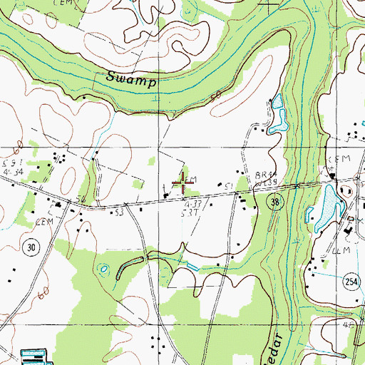 Topographic Map of Cedar Swamp Cemetery, SC