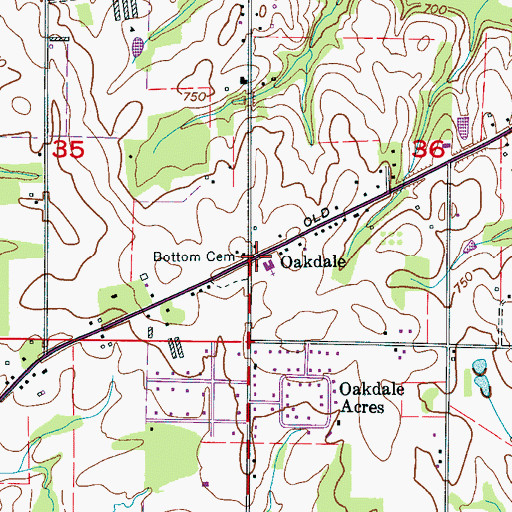 Topographic Map of Oakdale, AL