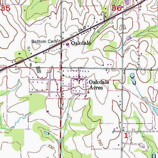 Topographic Map of Oakdale Acres, AL