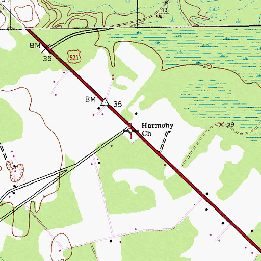 Topographic Map of Harmony Cemetery, SC