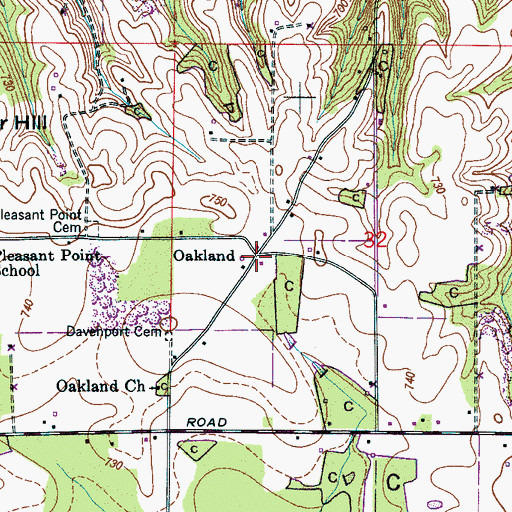 Topographic Map of Oakland, AL