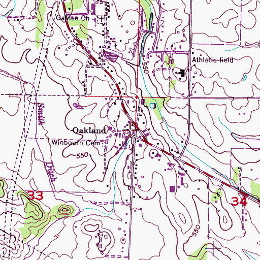 Topographic Map of Oakland, AL