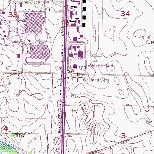 Topographic Map of Oakland Cemetery, AL