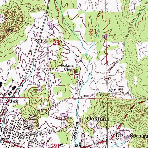 Topographic Map of Oakman Cemetery, AL