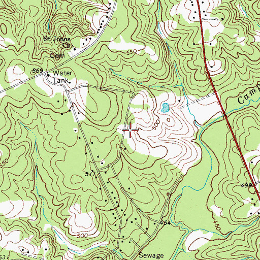 Topographic Map of Arrowood Estates, SC
