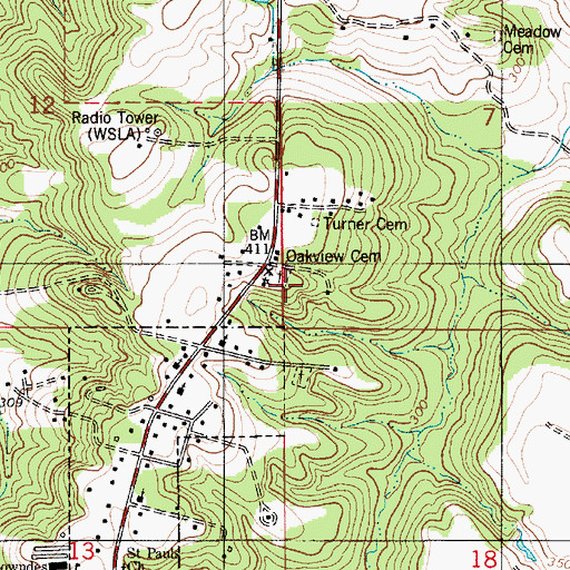 Topographic Map of Oakview Cemetery, AL