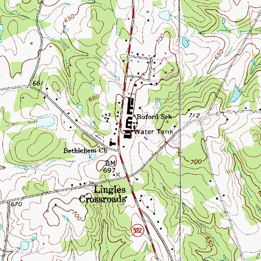 Topographic Map of Buford Vocational School, SC