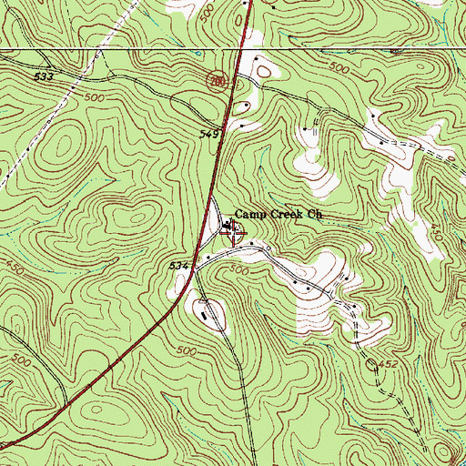 Topographic Map of Camp Creek Cemetery, SC