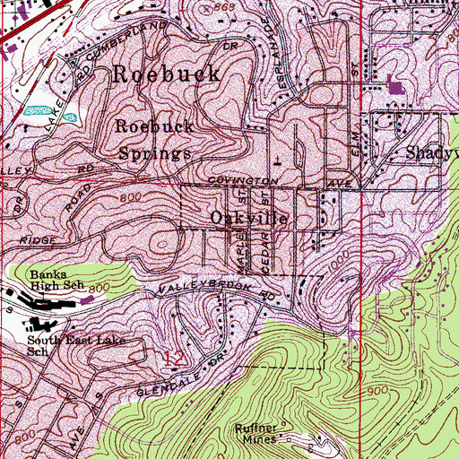 Topographic Map of Oakville, AL