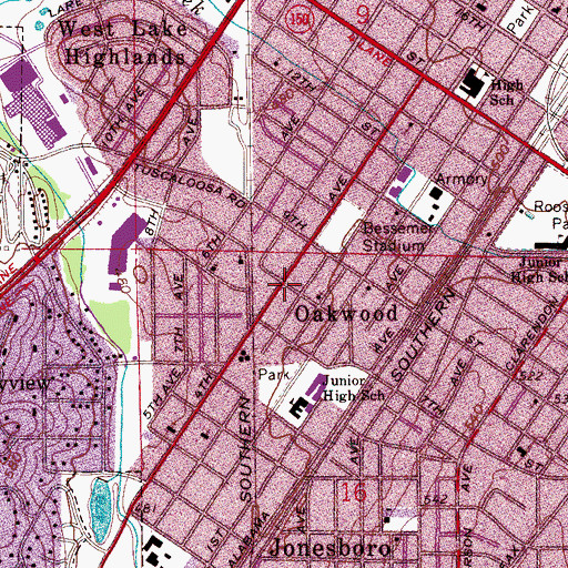 Topographic Map of Oakwood, AL