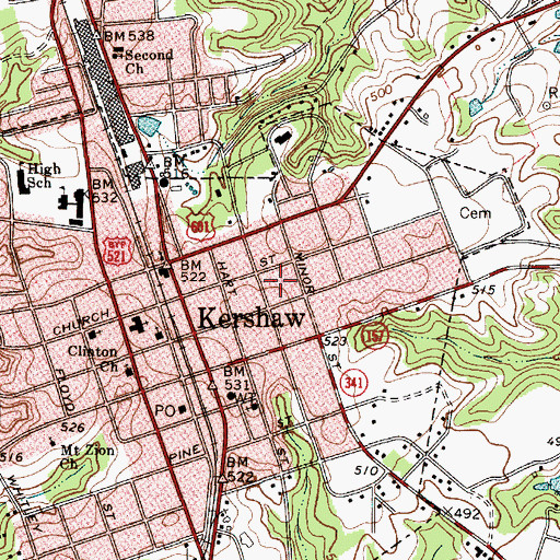 Topographic Map of East Richland Street - East Church Street Historic District, SC