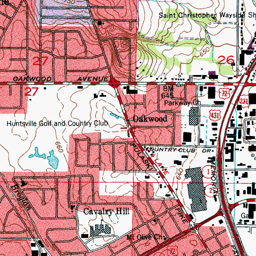 Topographic Map of Oakwood, AL