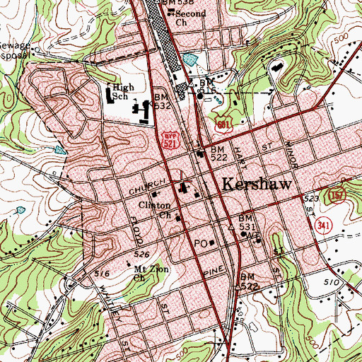 Topographic Map of First Baptist Church, SC