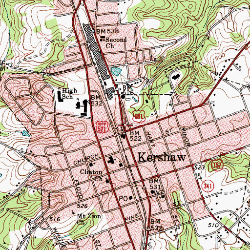 Topographic Map of First Baptist Church of North Hampton Street, SC