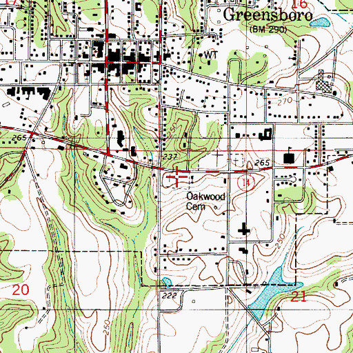 Topographic Map of Oakwood Cemetery, AL
