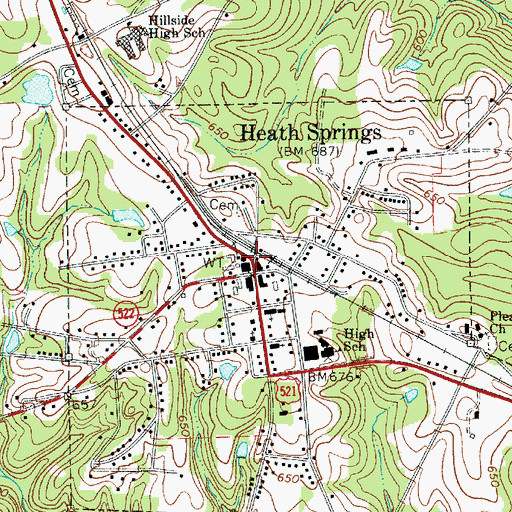 Topographic Map of Heath Springs City Hall, SC