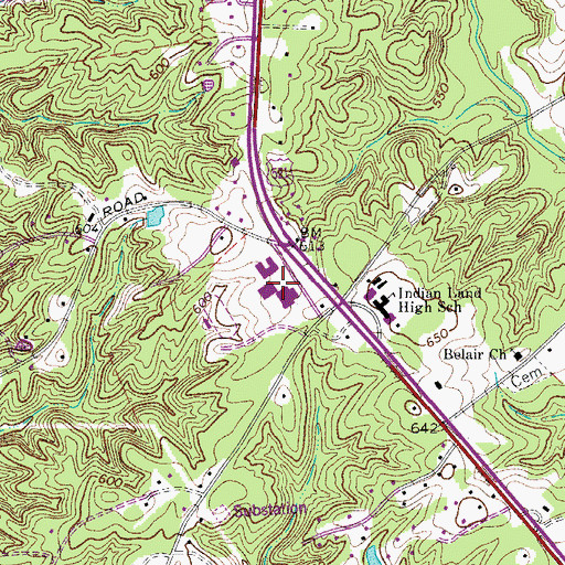 Topographic Map of Indian Land High School, SC