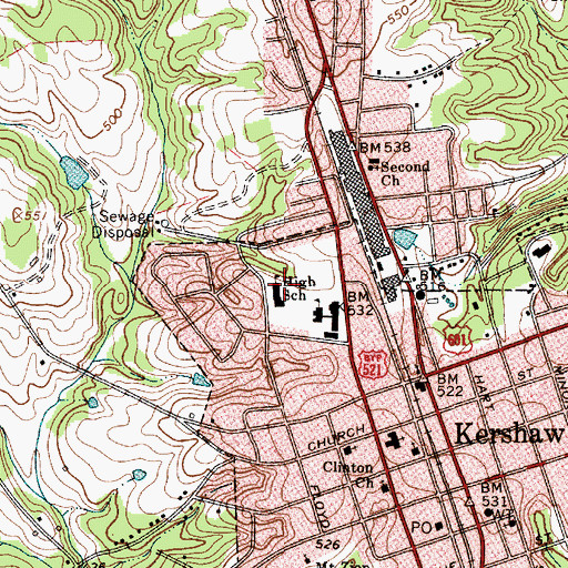 Topographic Map of Kershaw High School (historical), SC