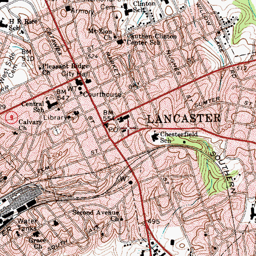 Topographic Map of Lancaster County Library, SC