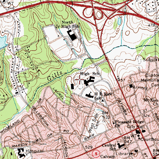 Topographic Map of Lancaster County Memorial Stadium, SC