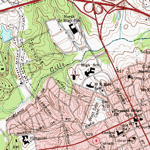 Topographic Map of Lancaster County Vocational School, SC
