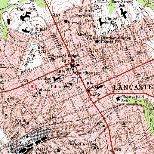 Topographic Map of Lancaster Downtown Historic District, SC