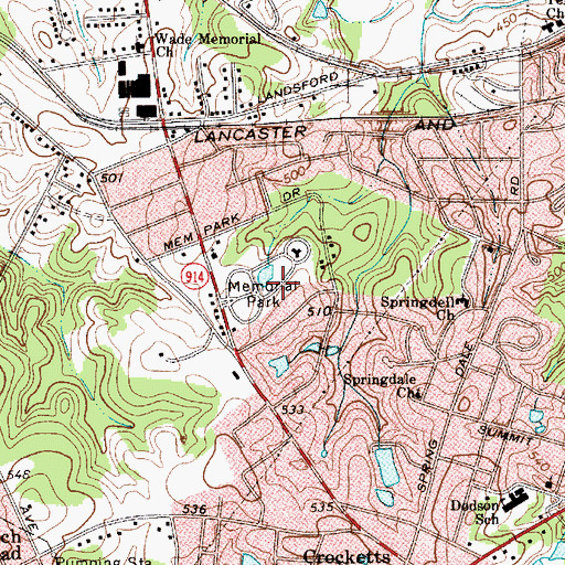 Topographic Map of Lancaster Memorial Park, SC