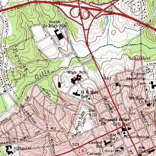 Topographic Map of Lancaster Senior High School, SC