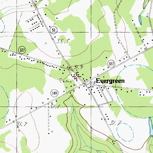 Topographic Map of Evergreen Baptist Church, SC