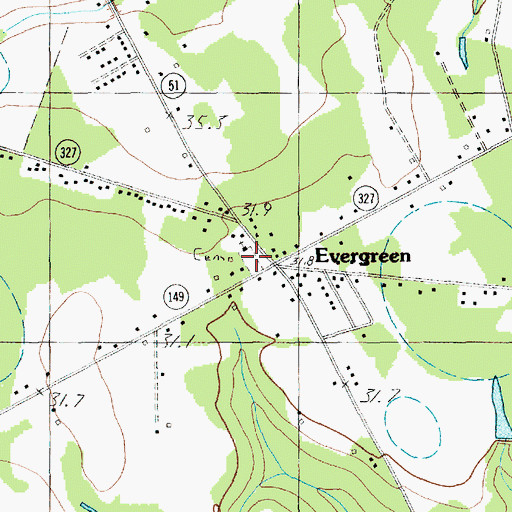 Topographic Map of Evergreen Cemetery, SC