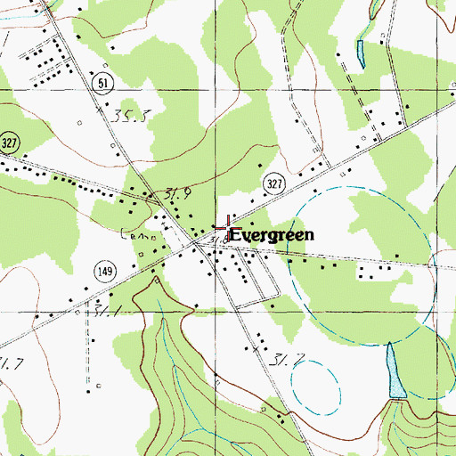 Topographic Map of Evergreen School (historical), SC