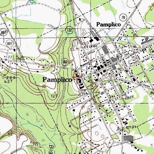 Topographic Map of Pamplico First Baptist Church, SC