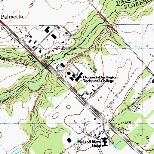 Topographic Map of Florence-Darlington Technical College, SC