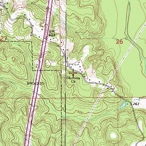 Topographic Map of Okolona Church, AL