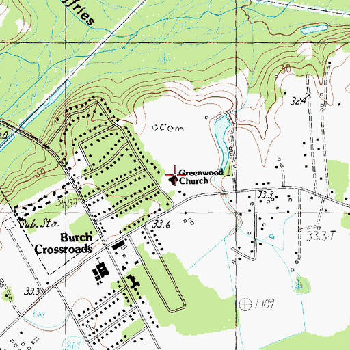 Topographic Map of Greenwood Church, SC