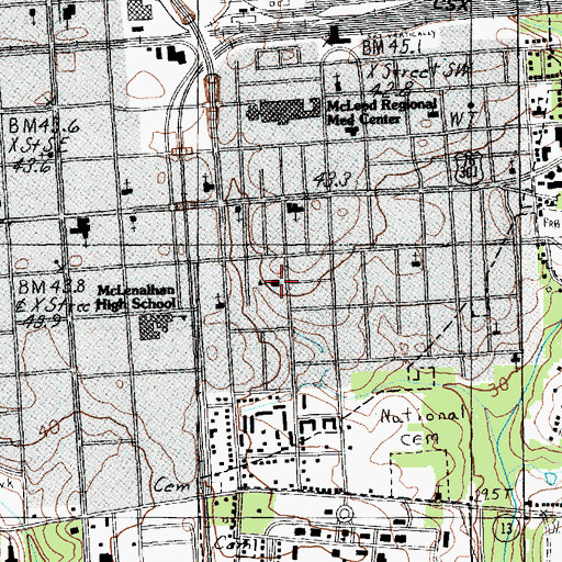Topographic Map of Harllee School, SC