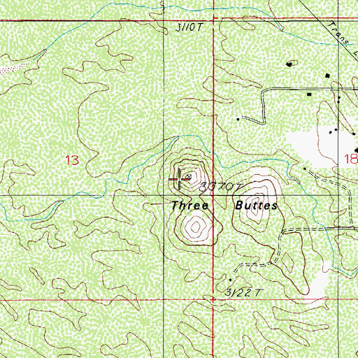 Topographic Map of Three Buttes, AZ